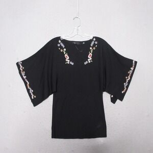 Vintage BCBG Max Azria Sweater Large Floral Y2K Whimsigoth Fitted Kimono‎ Sleeve